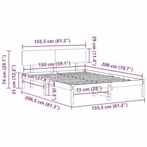 Rám postele s čelo Bílá 150 x 200 cm Masivní borové dřevo - obrázek 8
