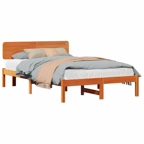 vidaXL Voodi raam peaga Vahapruun 140 x 190 cm Tahke m&auml;nd