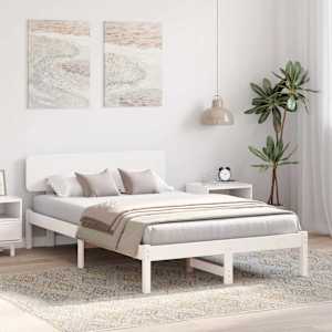 Rám postele s čelo Bílá 135 x 190 cm Masivní borové dřevo - obrázek 3