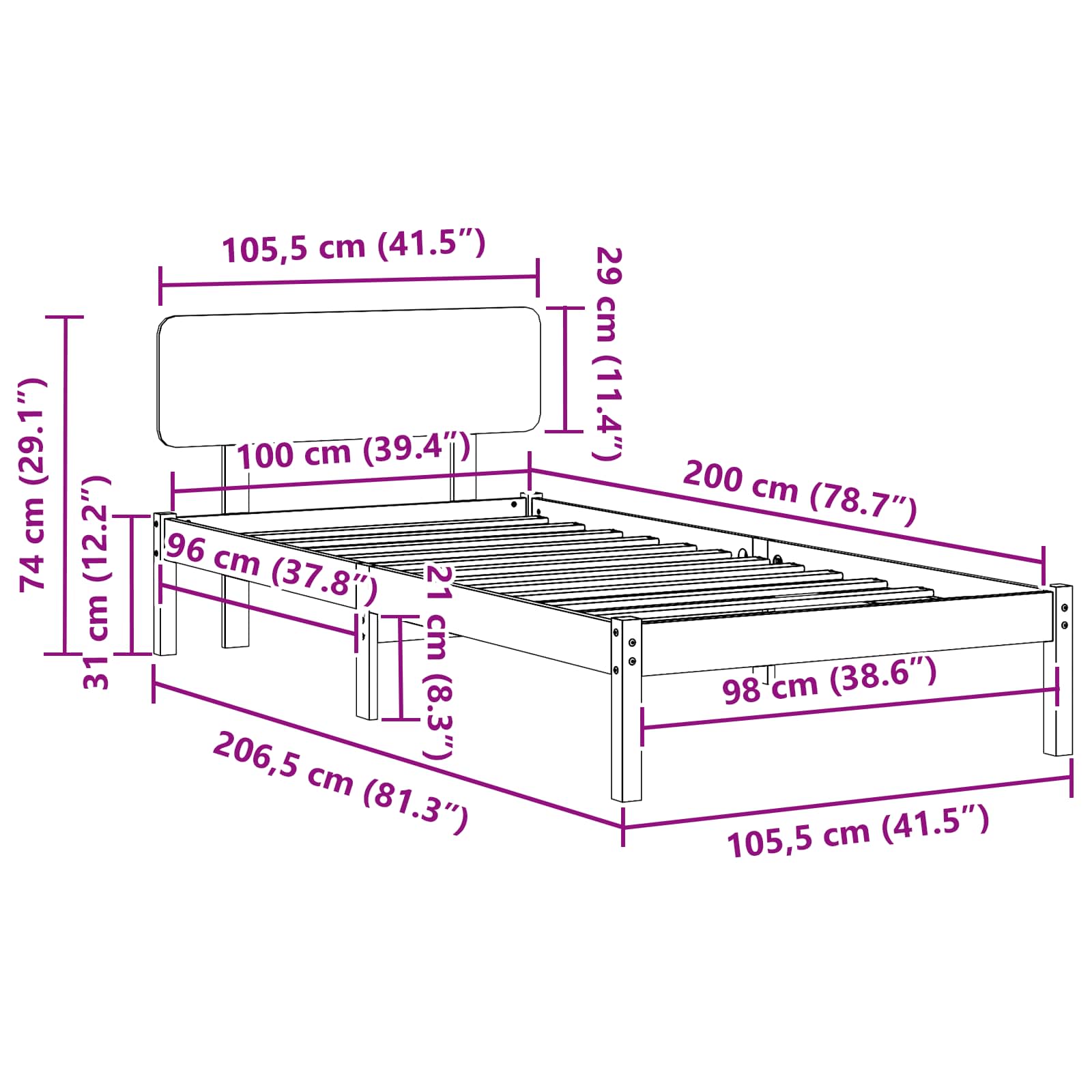 Voodi raam peaga Neutraalne 100 x 200 cm Tahke mänd 116 Kõik vajalik sinu aeda ja koju! Voodi raam peaga Neutraalne 100 x 200 cm Tahke mänd - Image 11