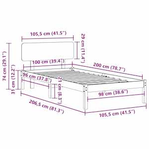 Rám postele s čelo Přírodní 100 x 200 cm Masivní borové dřevo - obrázek 11