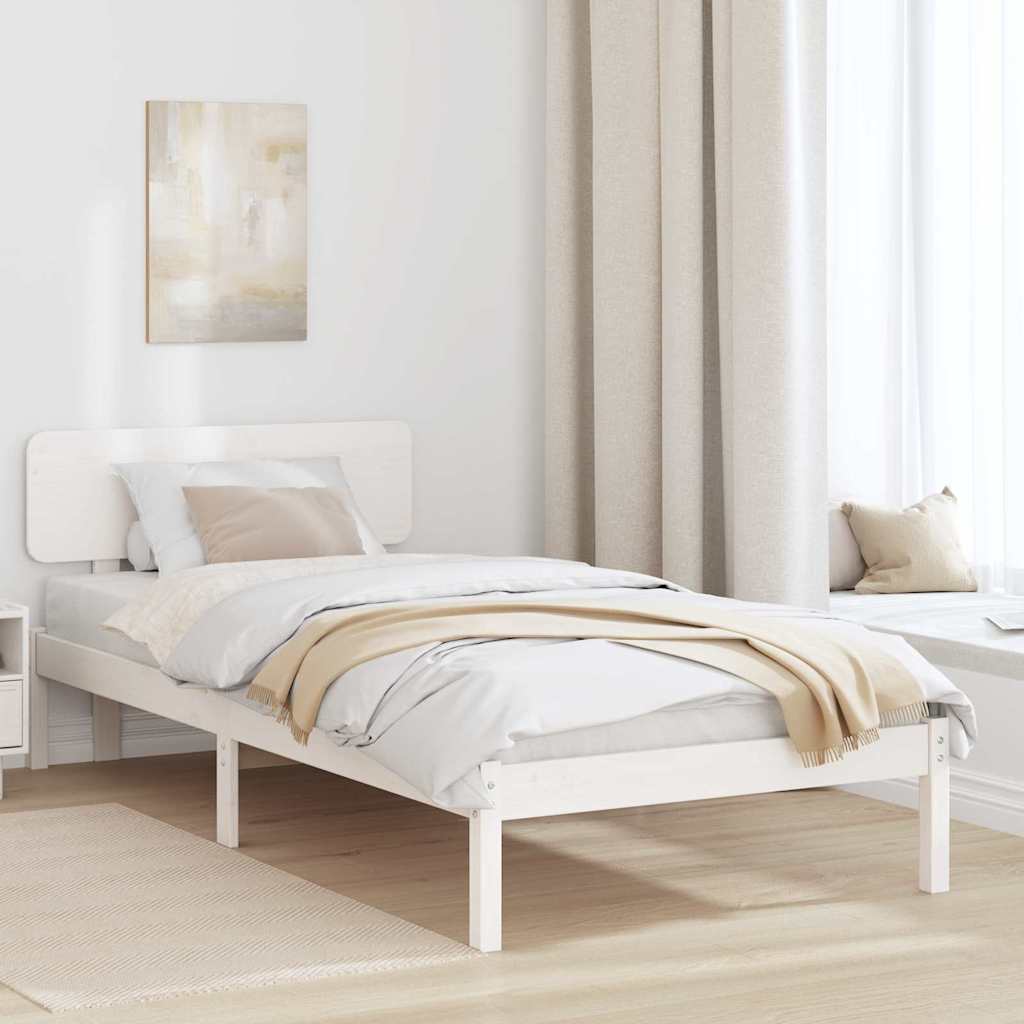 voodiraam peatoega Valge 90x200 cm massiivsest männipuust