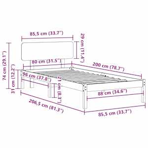Rám postele s čelo Bílá 80 x 200 cm Masivní borové dřevo - obrázek 11