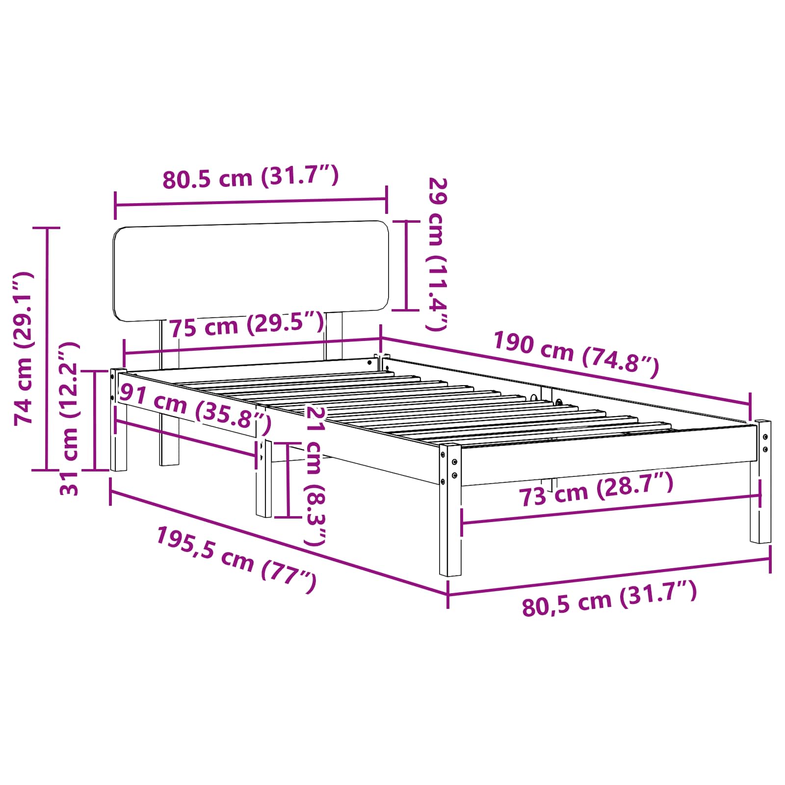 Voodi raam peaga Neutraalne 75 x 190 cm Tahke mänd 116 Kõik vajalik sinu aeda ja koju! Voodi raam peaga Neutraalne 75 x 190 cm Tahke mänd - Image 11