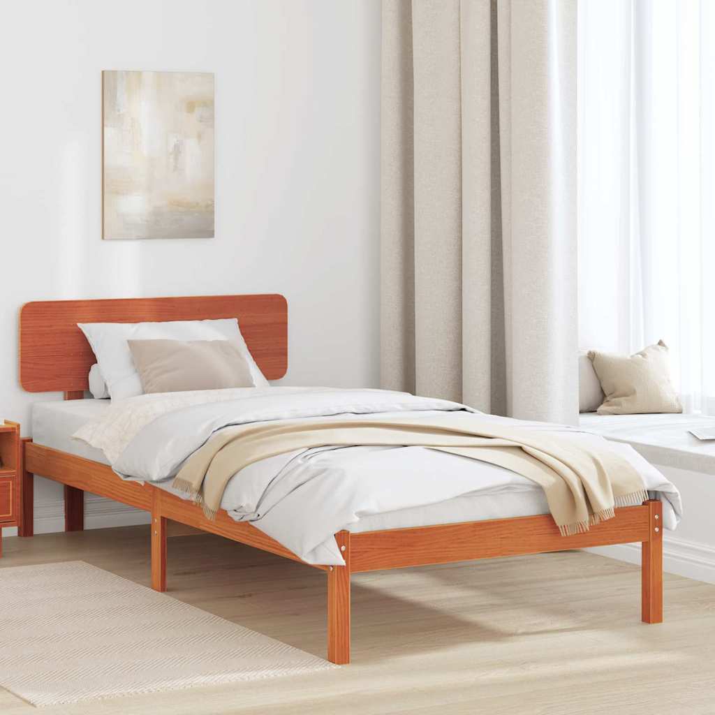 voodi raam peatsiga vahatatud pruuni värviga 75x190 cm mändi puidust
