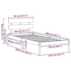Rám postele s čelo Hnědá 80 x 200 cm Masivní borové dřevo - obrázek 10