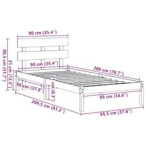 Rám postele s čelo Bílá 90 x 200 cm Masivní borové dřevo - obrázek 10
