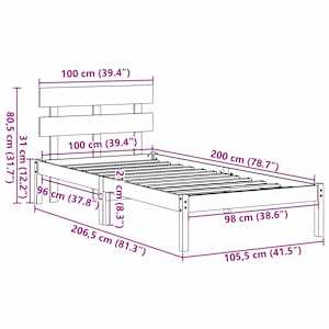 Rám postele s čelo Bílá 100 x 200 cm Masivní borové dřevo - obrázek 10