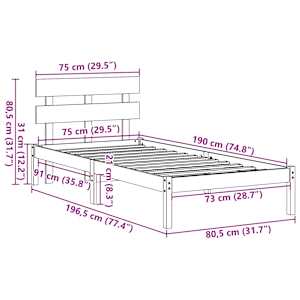 Rám postele s čelo Hnědá 75 x 190 cm Masivní borové dřevo - obrázek 10