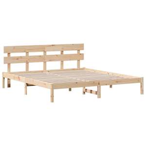 Rám postele s čelo Hnědá 200 x 200 cm Masivní borové dřevo - obrázek 2