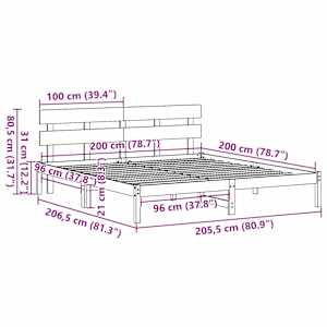 Rám postele s čelo Hnědá 200 x 200 cm Masivní borové dřevo - obrázek 11