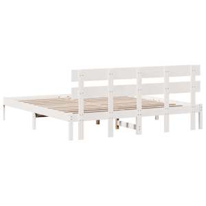 Rám postele s čelo Bílá 200 x 200 cm Masivní borové dřevo - obrázek 8