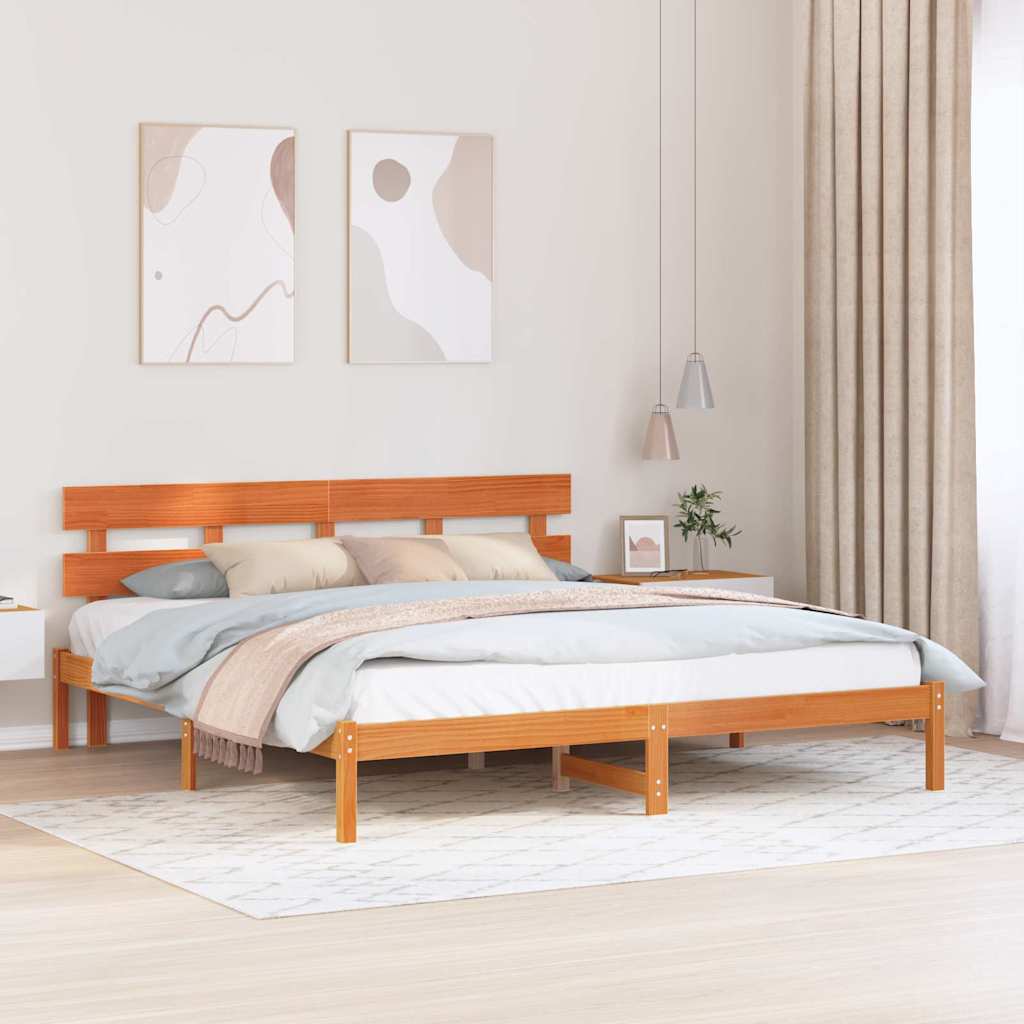 voodiraam koos peatoega vahatatud pruun 200x200 cm tahke männipuit