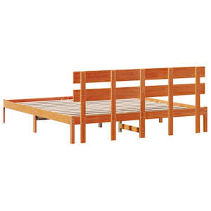 Rám postele s čelo Hnědá 200 x 200 cm Masivní borové dřevo - obrázek 8