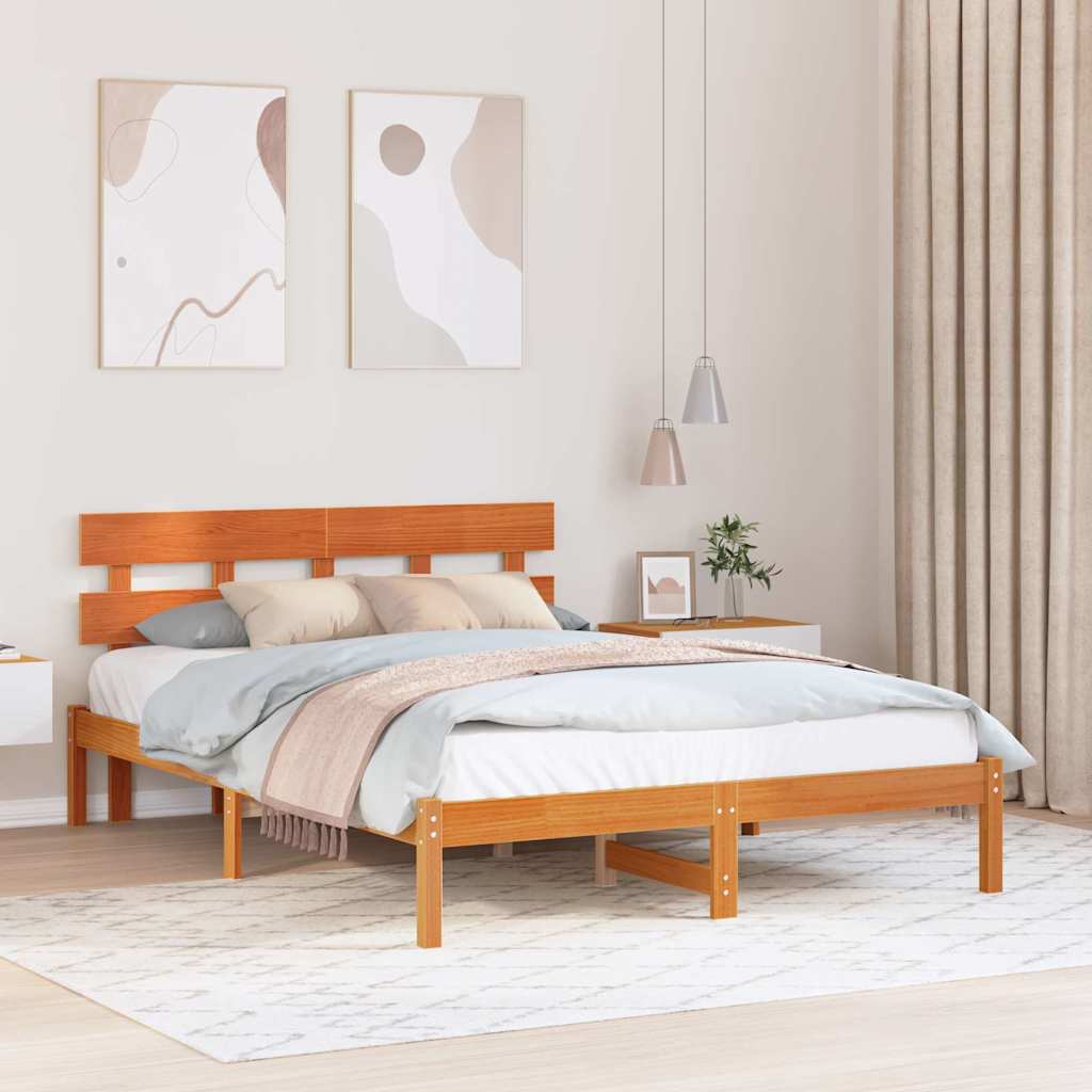 Voodi raam peatoega vahatatud pruun 140x200 cm Tugev puidust männipuit
