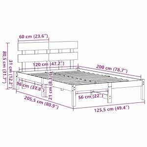 Rám postele s čelo Hnědá 120 x 200 cm Masivní borové dřevo - obrázek 11