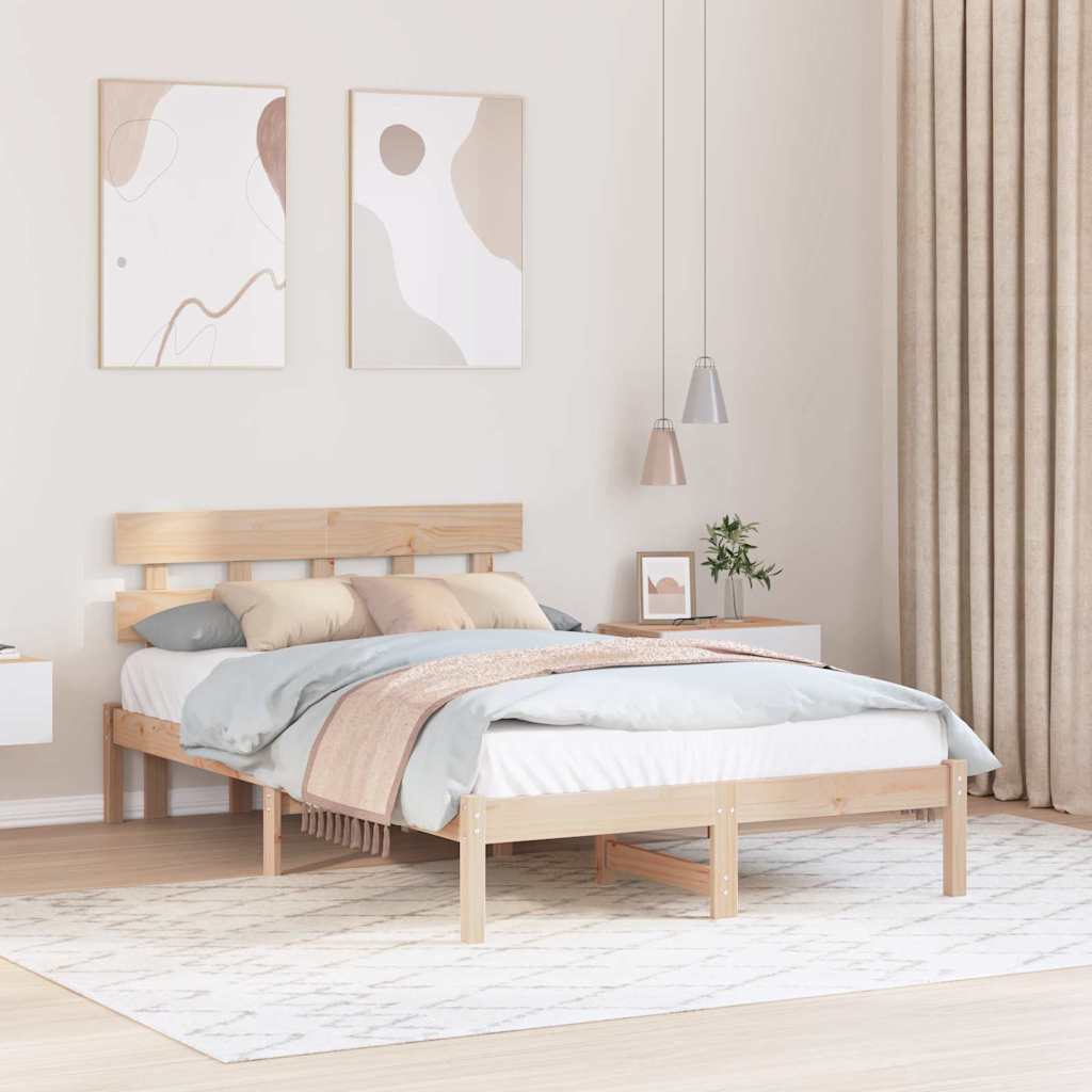 Voodi raami koos peatoksega 120 x 190 cm Tahke puidust männipuit