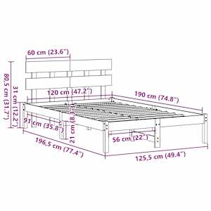 Rám postele s čelo Bílá 120 x 190 cm Masivní borové dřevo - obrázek 10