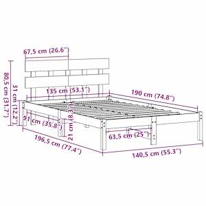 Rám postele s čelo Bílá 135 x 190 cm Masivní borové dřevo - obrázek 10