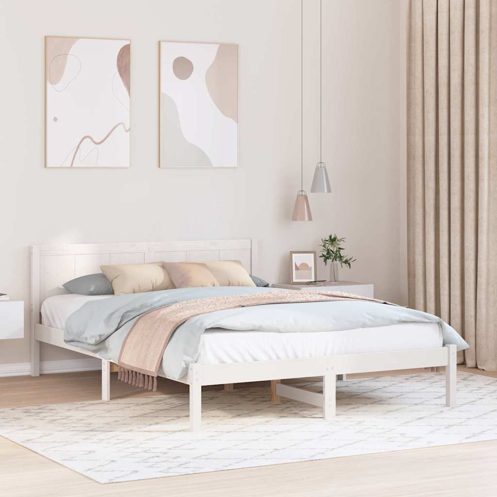 Valge Puidust Voodiraam Valge Puit 160 x 200 cm Vastupidav