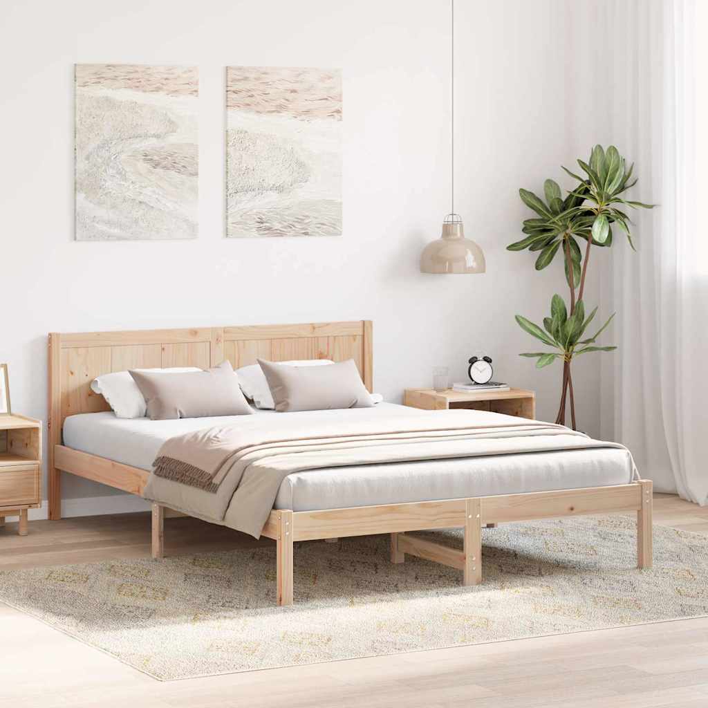 Egyszemélyes Fenyő Ágykeret Természetes Tömör Fenyőfa 150 x 200 cm 
