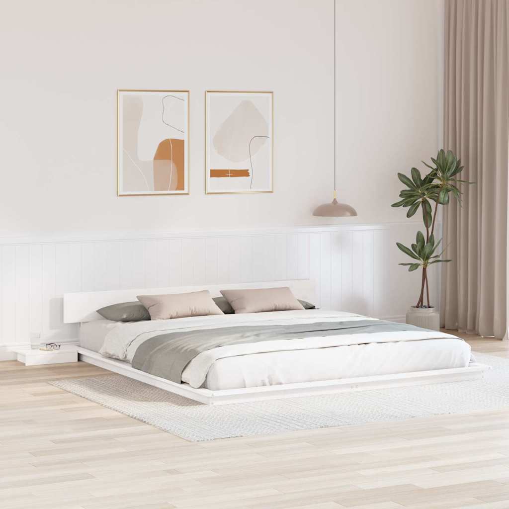 Bedframe met Nachttafels Wit 180x200cm Massief Hout