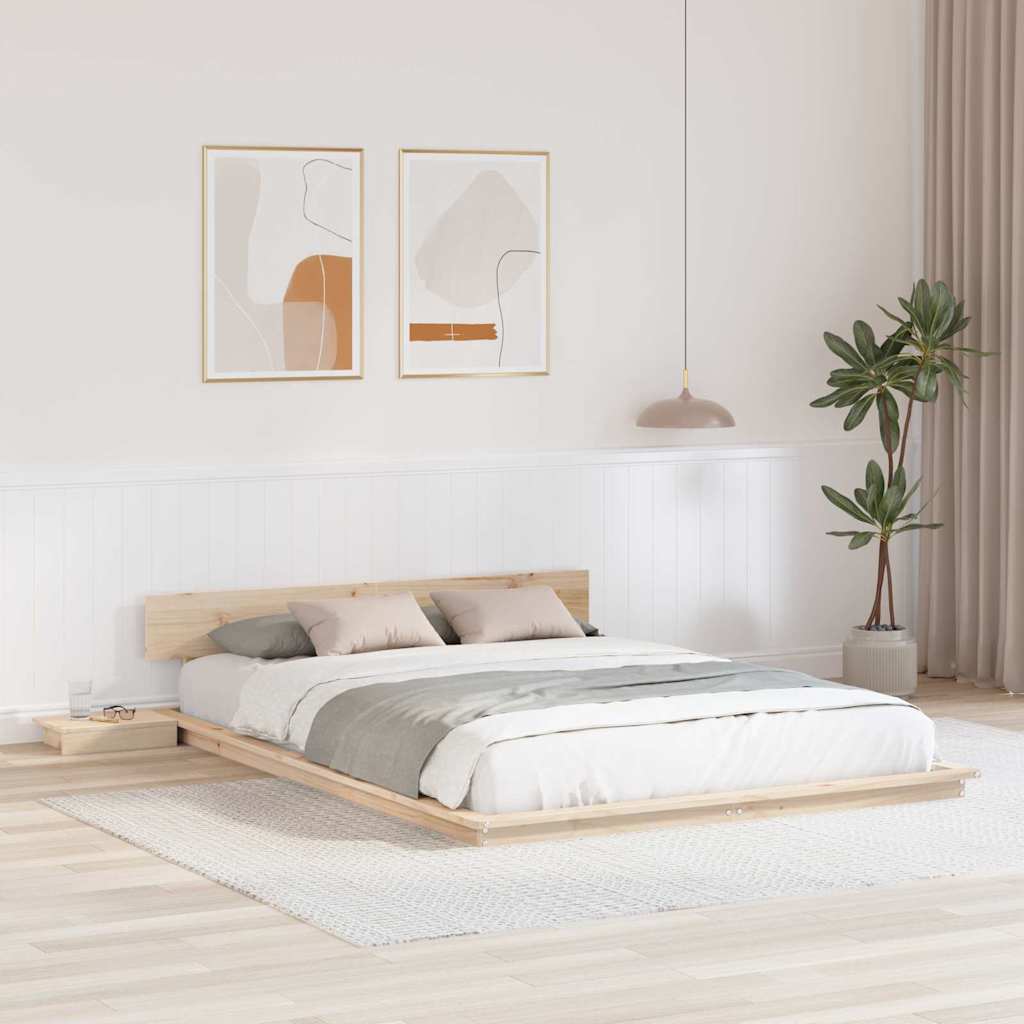 Bodenbettgestell mit Nachttischen 140x200cm Massivholz
