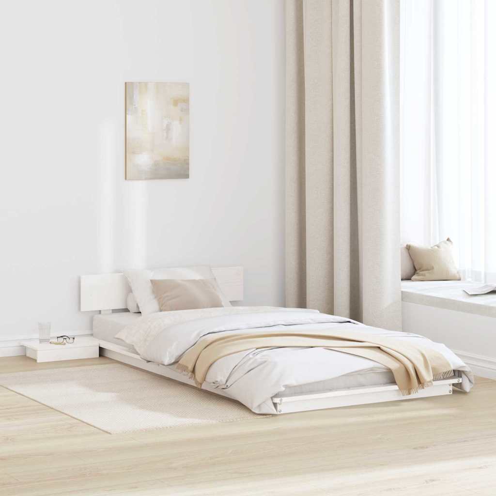 Üksikvoodiraam koos öölauaga Valge 75x190cm Tugev puidust