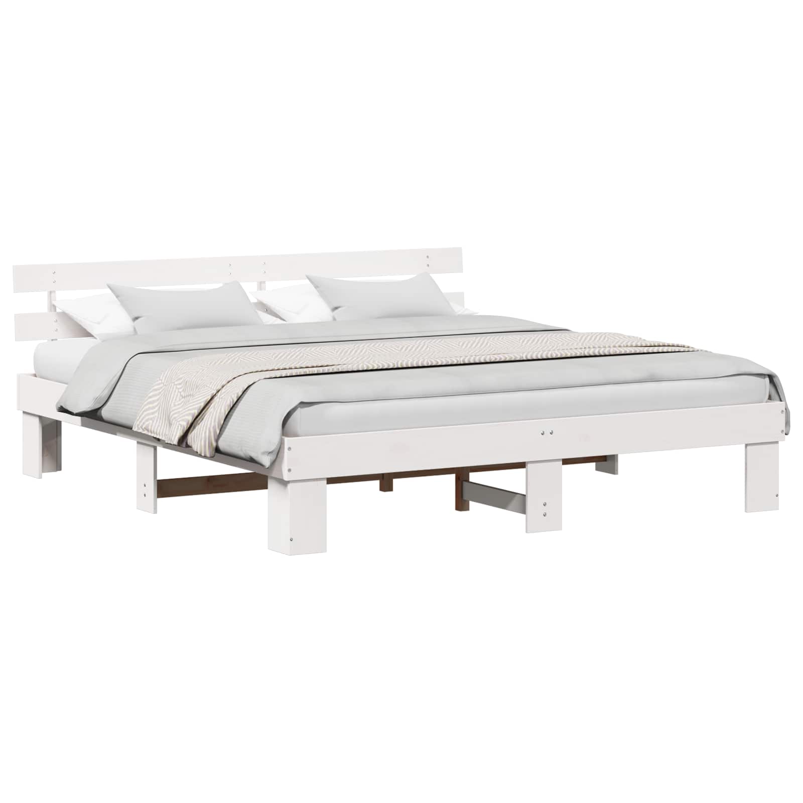 vidaXL Bedframe met hoofdeinde Wit 200 x 200 cm Massief grenenhout, foto 3