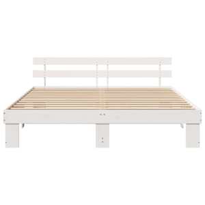 Rám postele s čelo Bílá 200 x 200 cm Masivní borové dřevo - obrázek 5