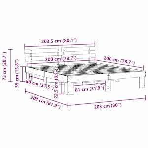 Rám postele s čelo Bílá 200 x 200 cm Masivní borové dřevo - obrázek 10