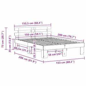 Rám postele s čelo Přírodní 150 x 200 cm Masivní borové dřevo - obrázek 10