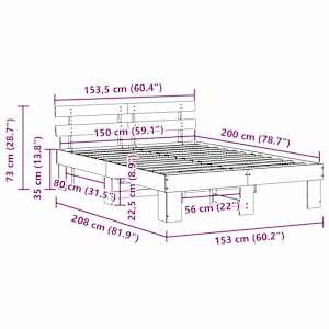 Rám postele s čelo Bílá 150 x 200 cm Masivní borové dřevo - obrázek 10
