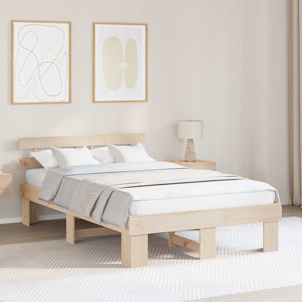 Voodi raam peatoega 135x190 cm Tugev Puit Männipuit