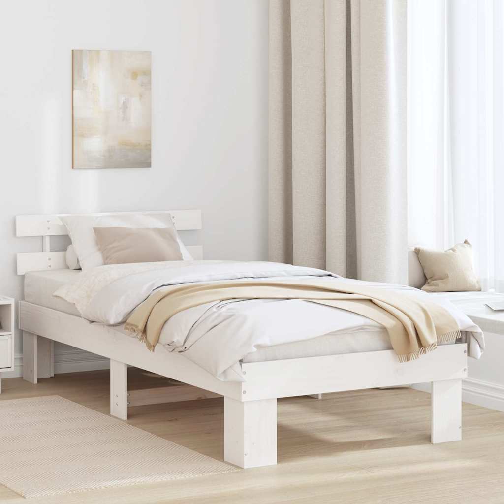 voodi raam peatoega valge 90x200 cm tugevast puidust männikas