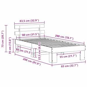 Rám postele s čelo Bílá 80 x 200 cm Masivní borové dřevo - obrázek 10