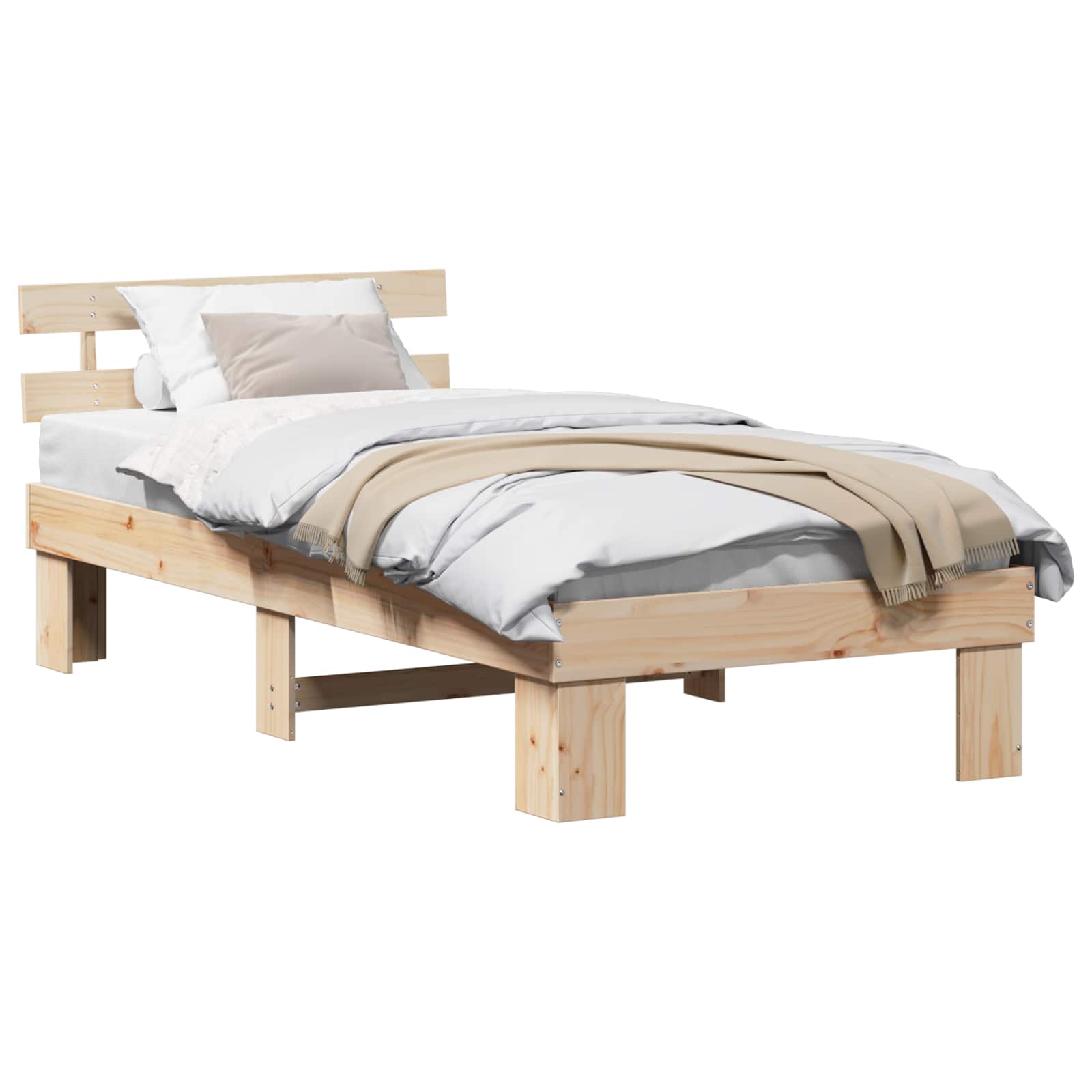 vidaXL Bedframe met hoofdeinde Naturel 90 x 190 cm Massief grenenhout, foto 3