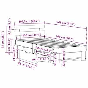 Rám postele s čelo Bílá 100 x 200 cm Masivní borové dřevo - obrázek 14