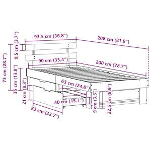 Rám postele Voskově hnědá 90 x 200 cm Masivní borové dřevo - obrázek 14