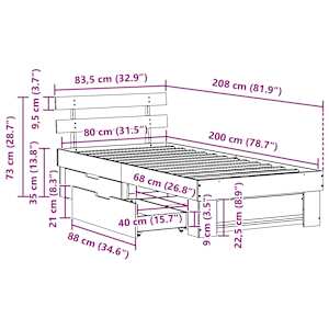 Rám postele s čelo Bílá 80 x 200 cm Masivní borové dřevo - obrázek 14
