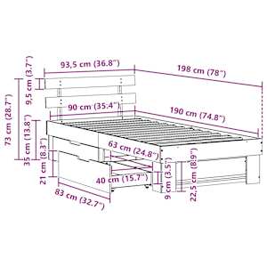 Rám postele s čelo Přírodní 90 x 190 cm Masivní borové dřevo - obrázek 14