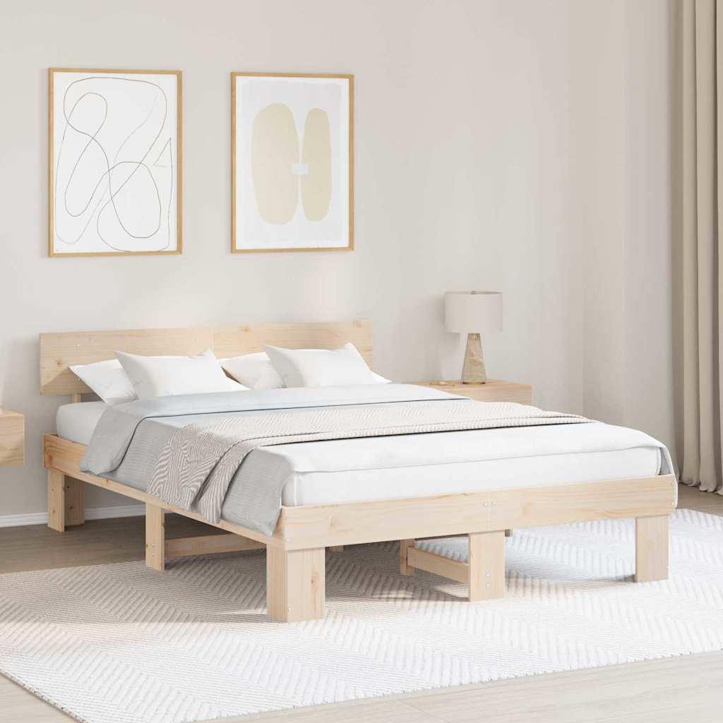 Bedframe met hoofdeinde Bruin 140 x 200 cm Massief grenenhout