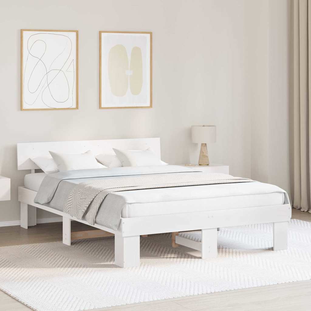 Bedframe met hoofdeinde Wit 140 x 200 cm Massief grenenhout