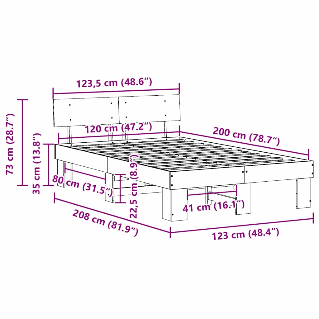 Sengestel med hovedgærde Hvid 120 x 200 cm Massivt fyrretræ 10 8721288636447 wbg siz en hd 1