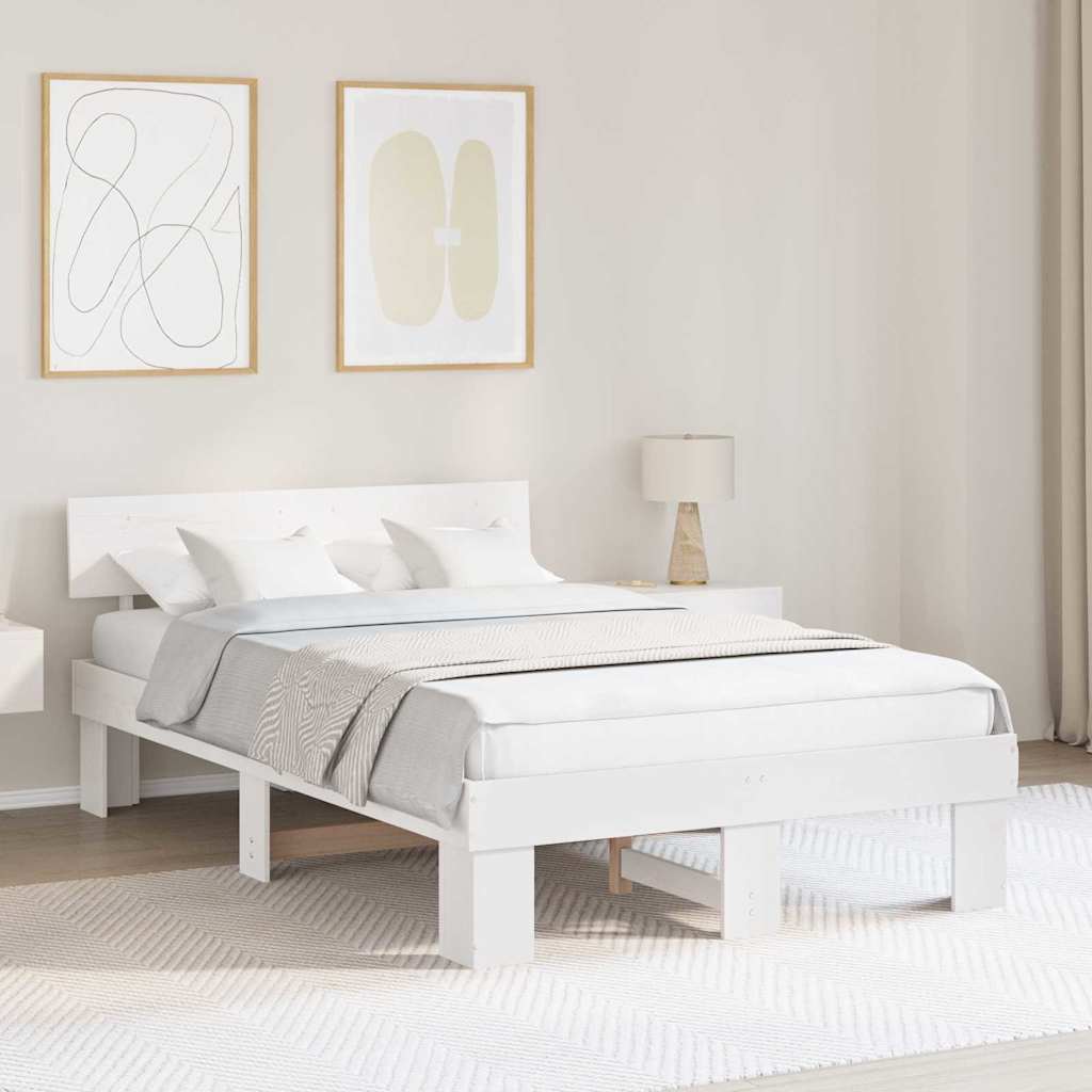 Bedframe met hoofdeinde Wit 135 x 190 cm Massief grenenhout