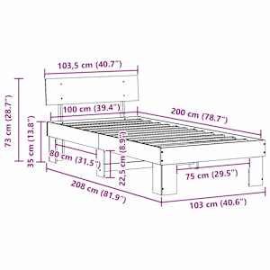 Rám postele s čelo Bílá 100 x 200 cm Masivní borové dřevo - obrázek 10