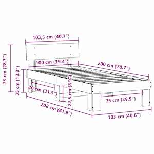 Rám postele Voskově hnědá 100 x 200 cm Masivní borové dřevo - obrázek 10