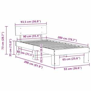 Rám postele Voskově hnědá 90 x 200 cm Masivní borové dřevo - obrázek 10