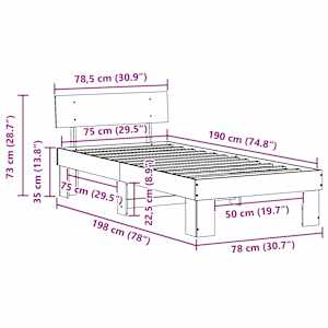 Rám postele s čelo Bílá 75 x 190 cm Masivní borové dřevo - obrázek 10