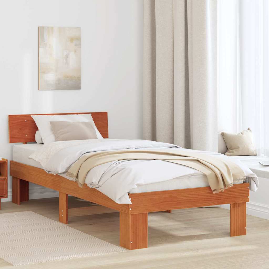 Bedframe met hoofdeinde Wasbruin 75 x 190 cm Massief grenenhout